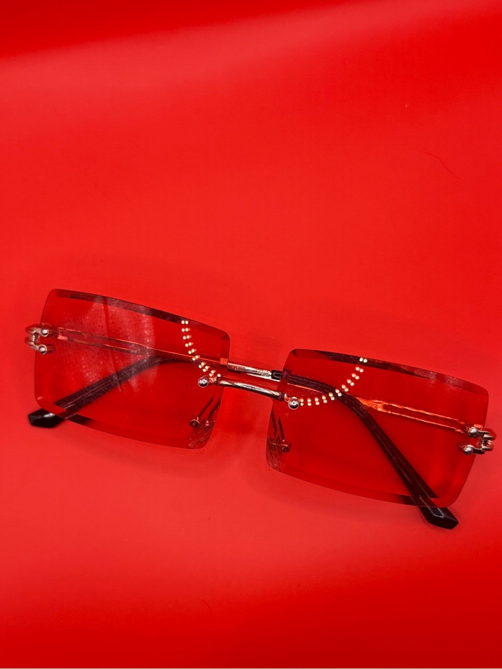 Red Rimless Crystal-Accent Women's Sunglasses